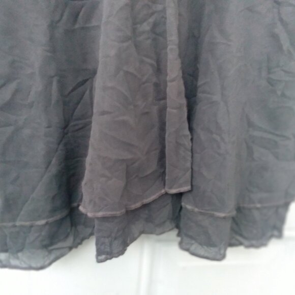 DARK GRAY CREPE JACKET SHEER LONG-SLEEVE BLOUSE SIZE M SHAWL NECKLINE TWO LAYERS - Picture 5 of 9